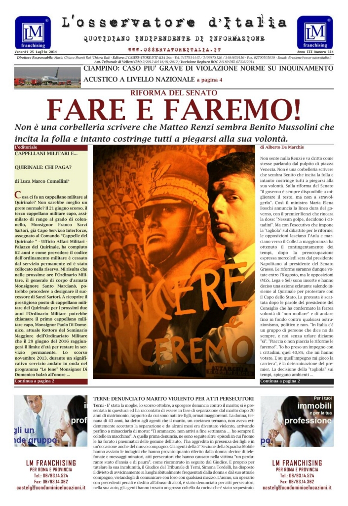 L'osservatore d'Italia edizione del 25 Luglio 2014